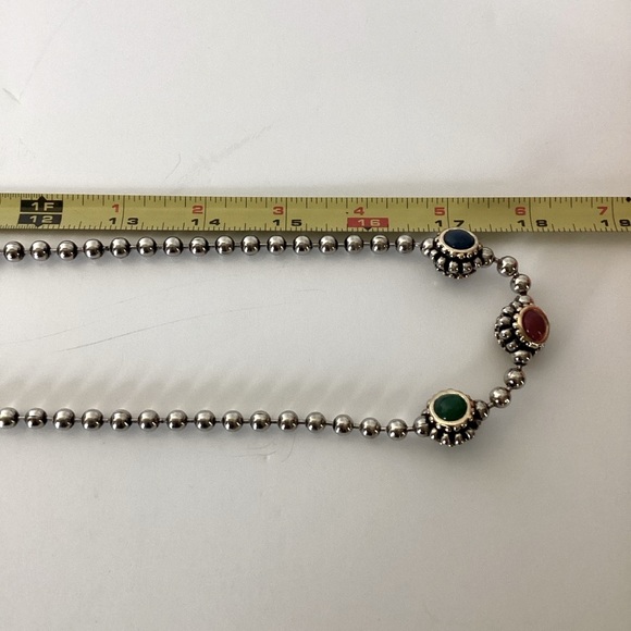 Gripoix Style Silver Tone Bead Ball Chain Multicolor 3 Ball Pendant 18" Necklace - Picture 16 of 16